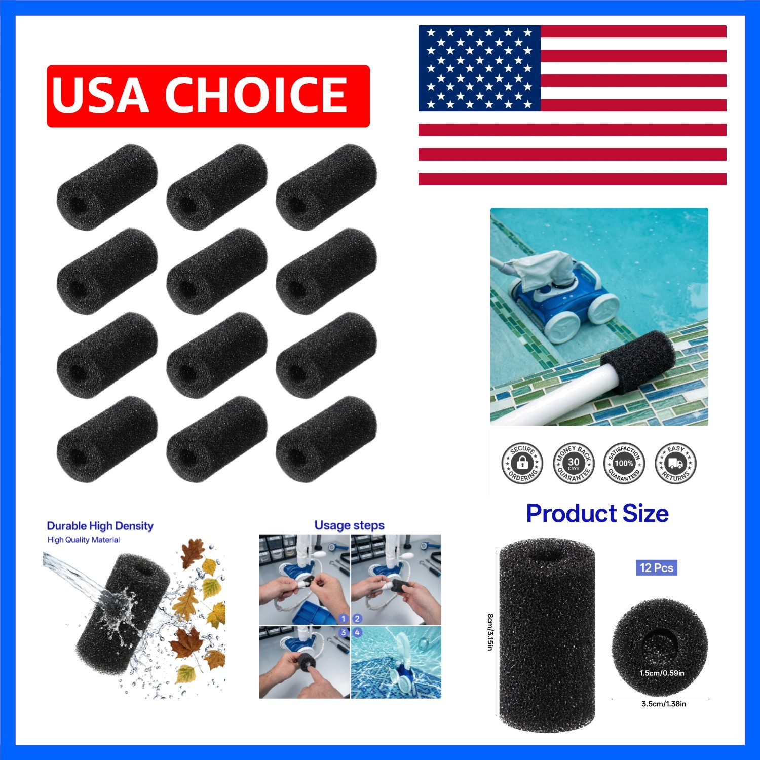 12 Pack Pool Tail Sweep Sponge, High Density Sweep Hose Pool Cleaner Tail Scr…