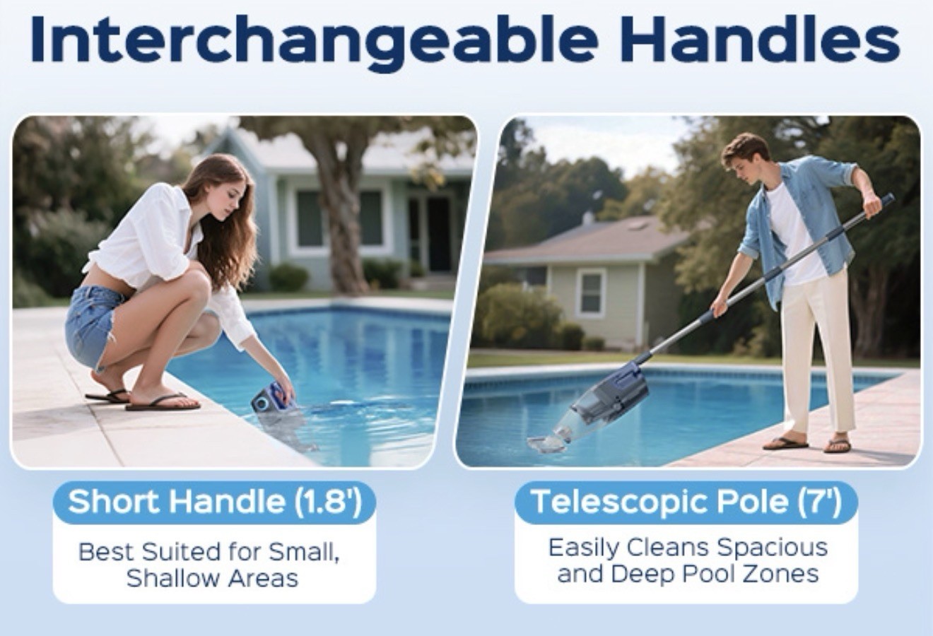 Cordless Handheld Pool Vacuum Cleaner with Telescopic Pole, 26.5 GPM Powerful Su