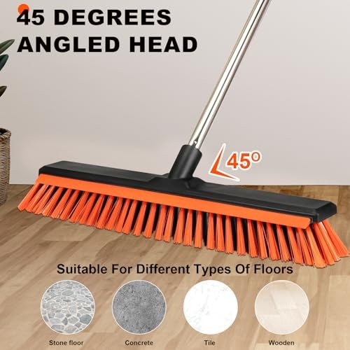 18&Prime; Push Broom Outdoor with Rubber Squeegee,Heavy Duty Broom Brush with