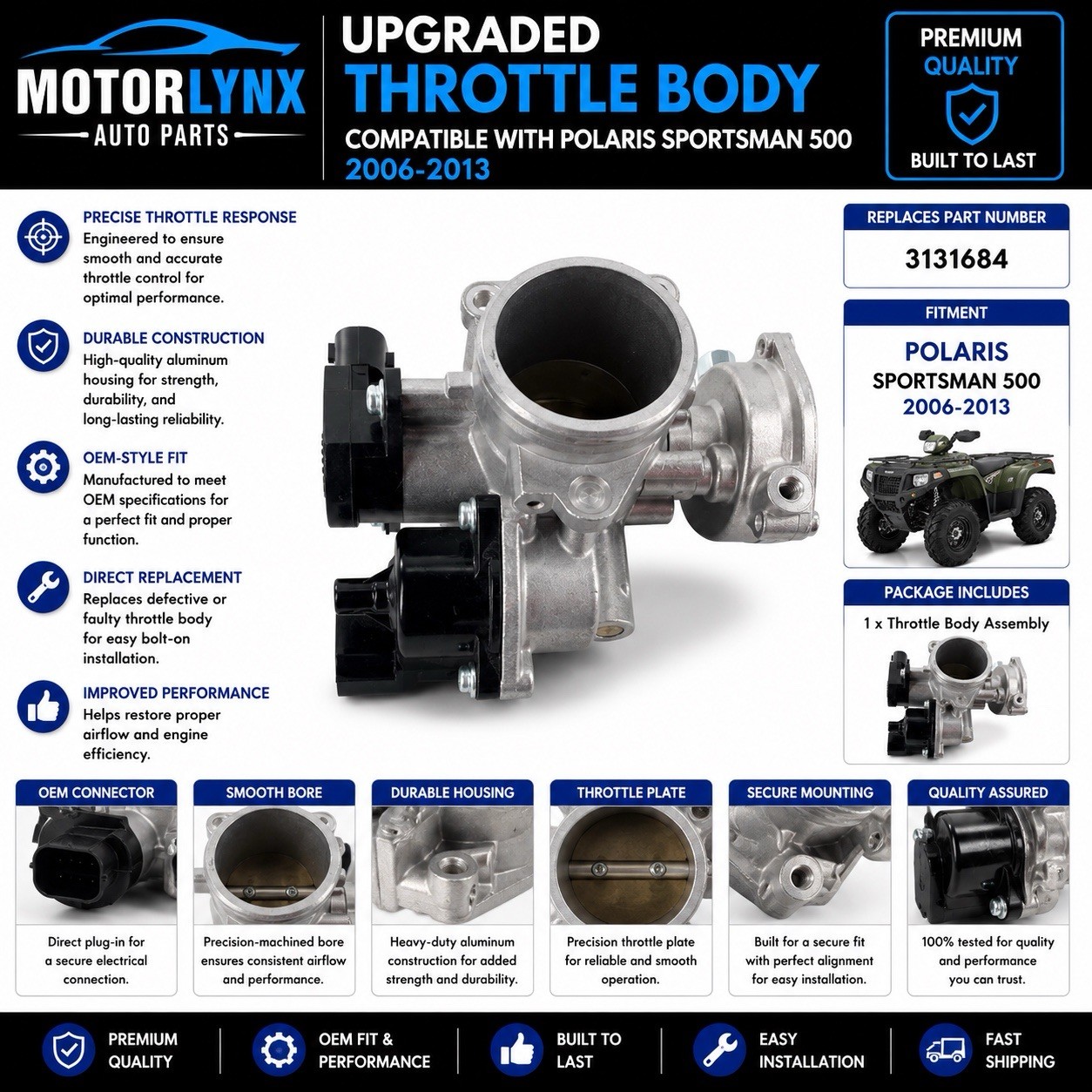 3131684 Upgraded Throttle Body Compatible With Polaris Sportsman 500 2006-2013