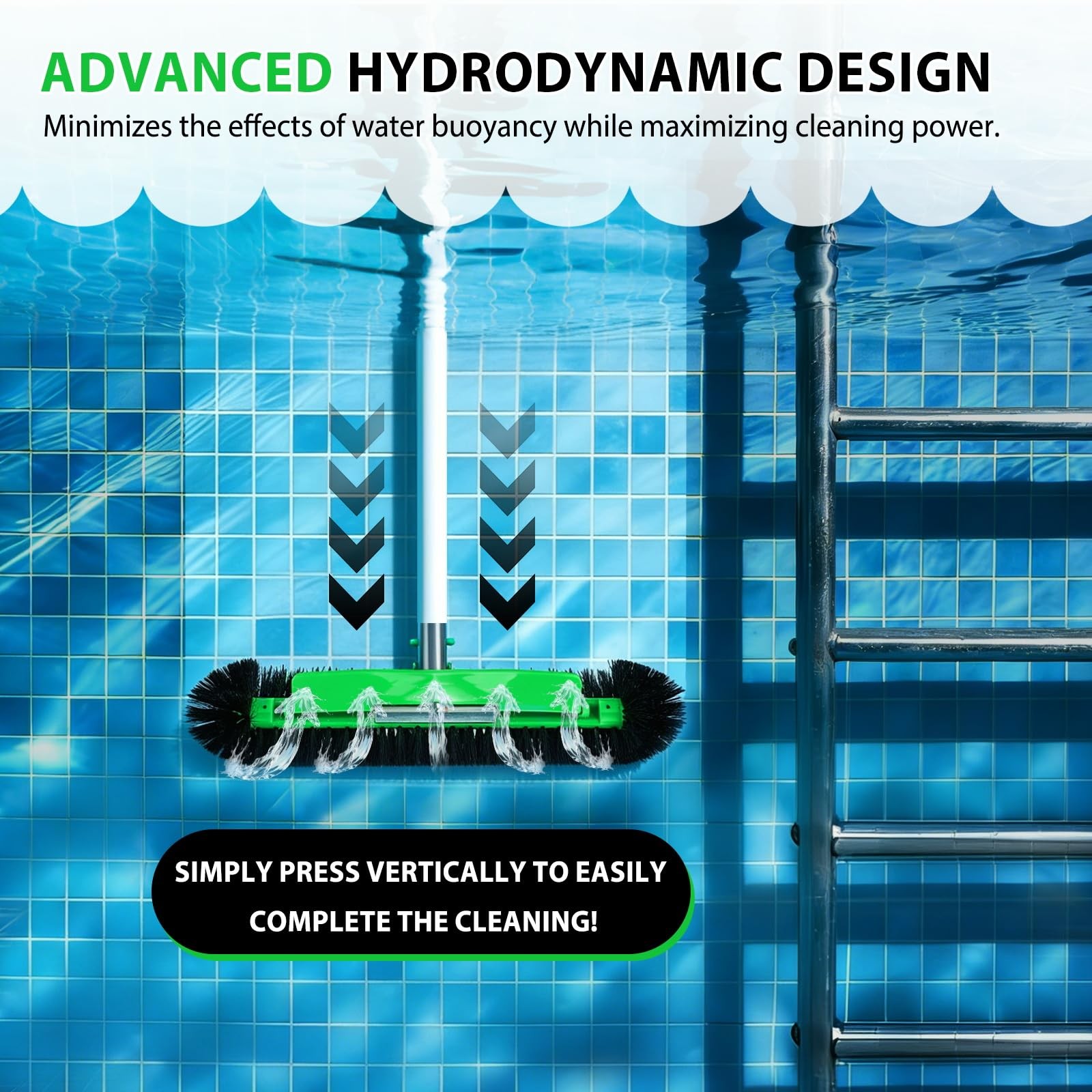 17.5&Prime; Heavy Duty Pool Brush for Inground & Above Ground Efficient Wall &