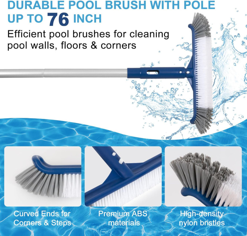 Kit Limpieza Piscina Red Skimmer Cepillo 14.5&Prime; con Poste Aluminio Pool Tool