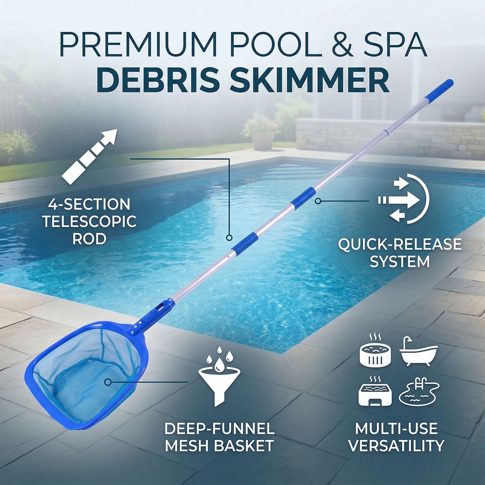 4 Section Pool Skimmer Net Portable For Small Pool Cleaning V1