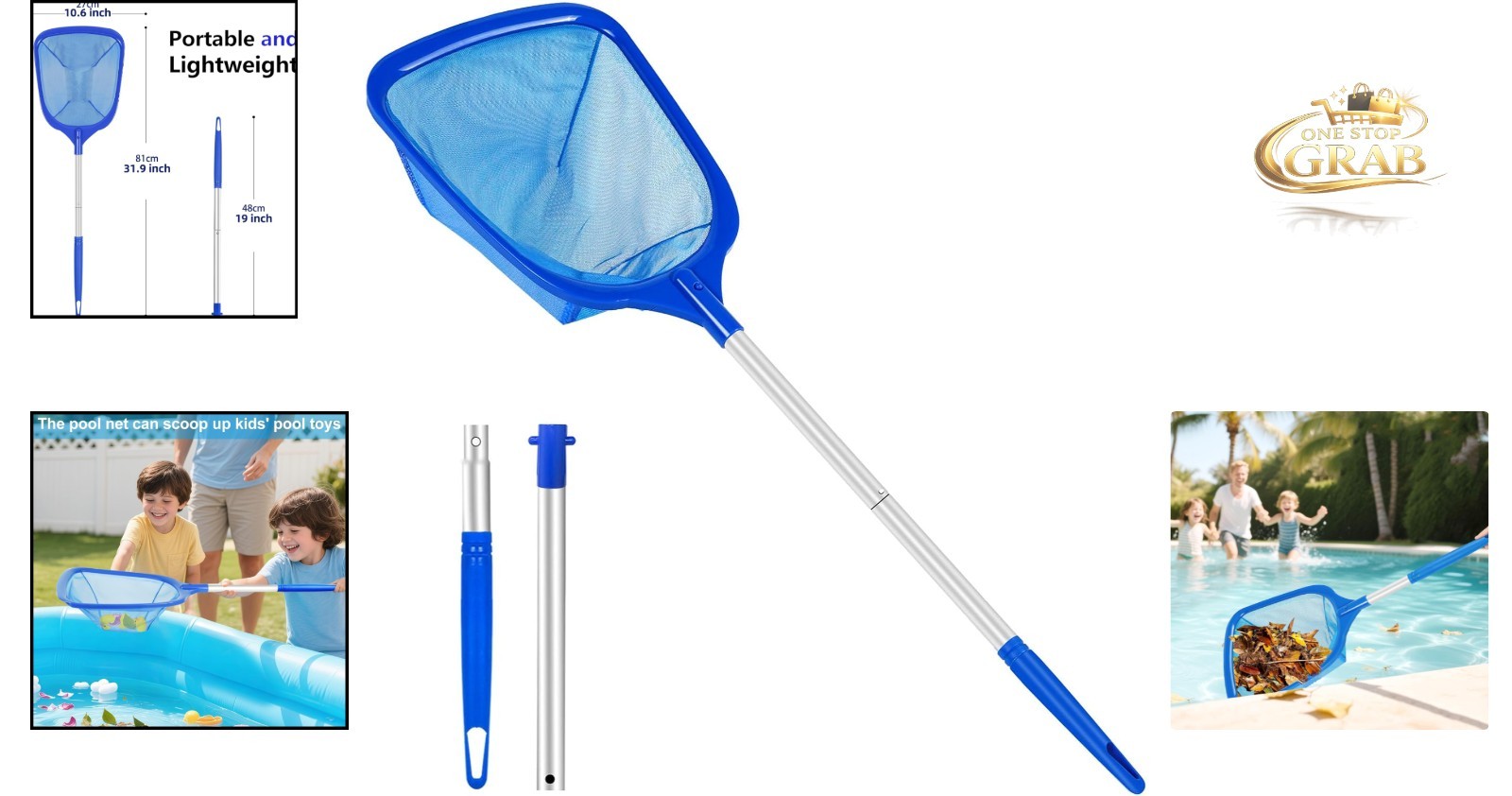 Hot Tub Pool Skimmer Net with 13 » Aluminum Pole Ultra-Fine Mesh Durable Ligh…