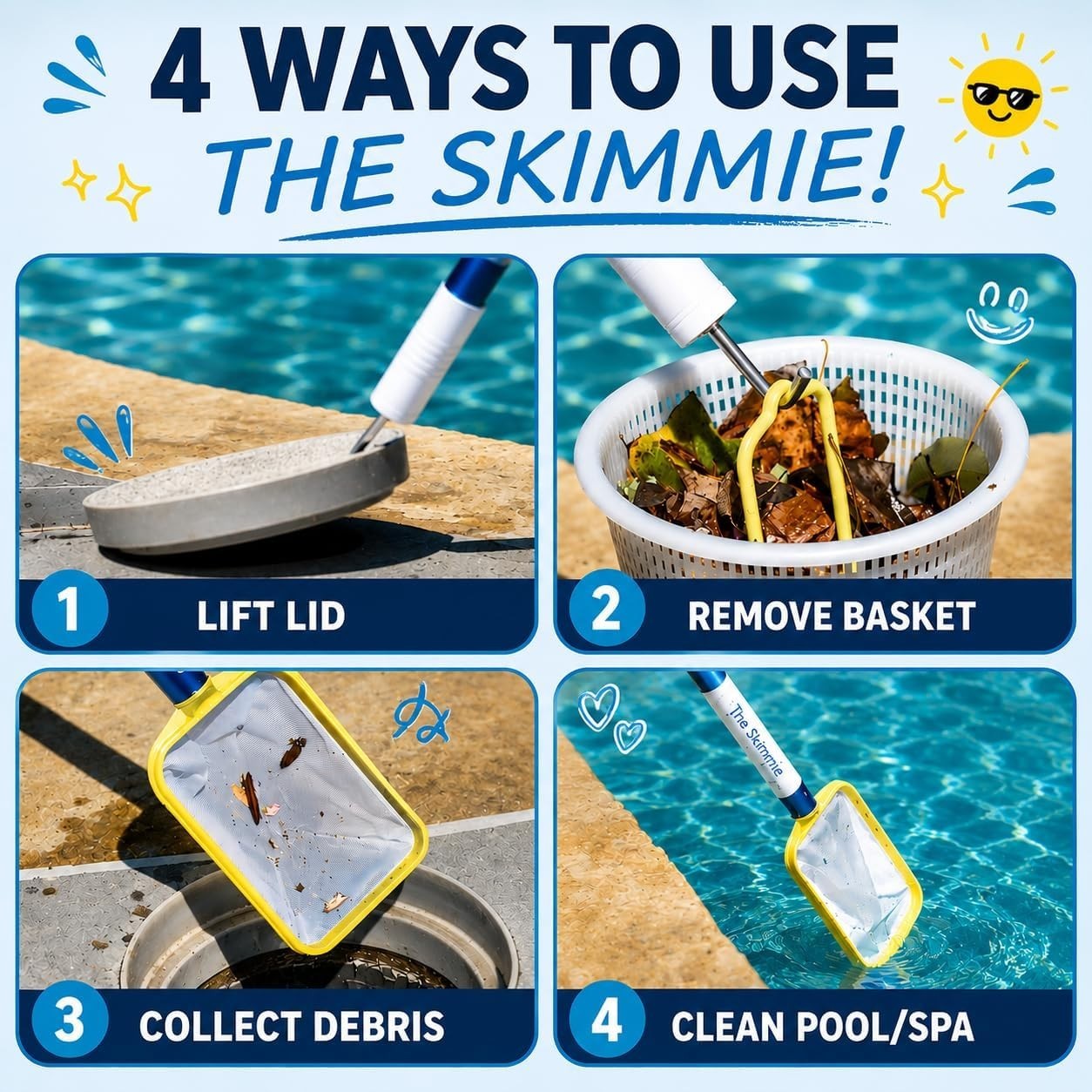 Hands-Free 53&Prime; Pool Skimmer Net & Anodized Aluminum Pole for Effortless Cleanup