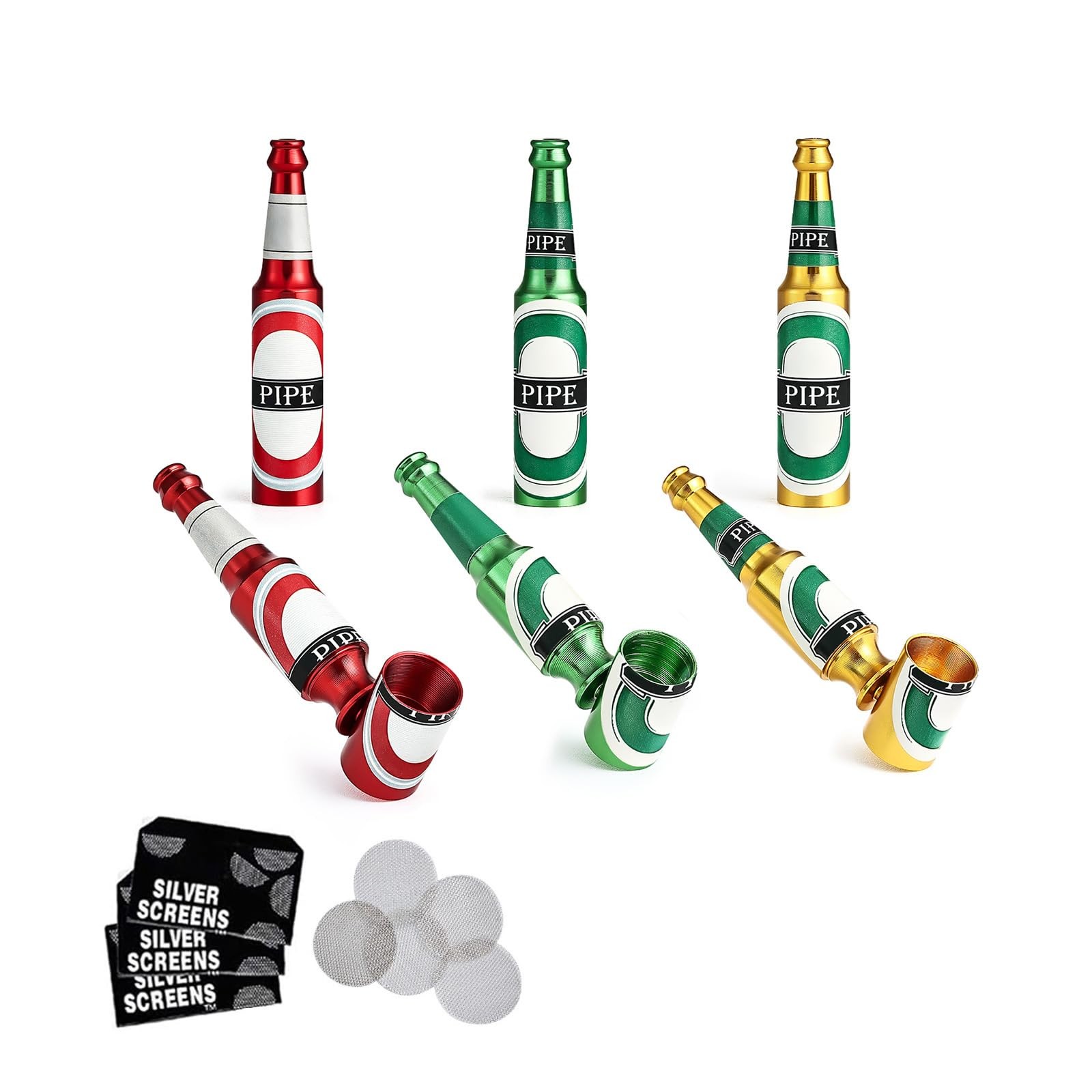 Joyoldelf 3pcs Mini Tobacco Pipe – Beer Bottle Smoking red, green, gold