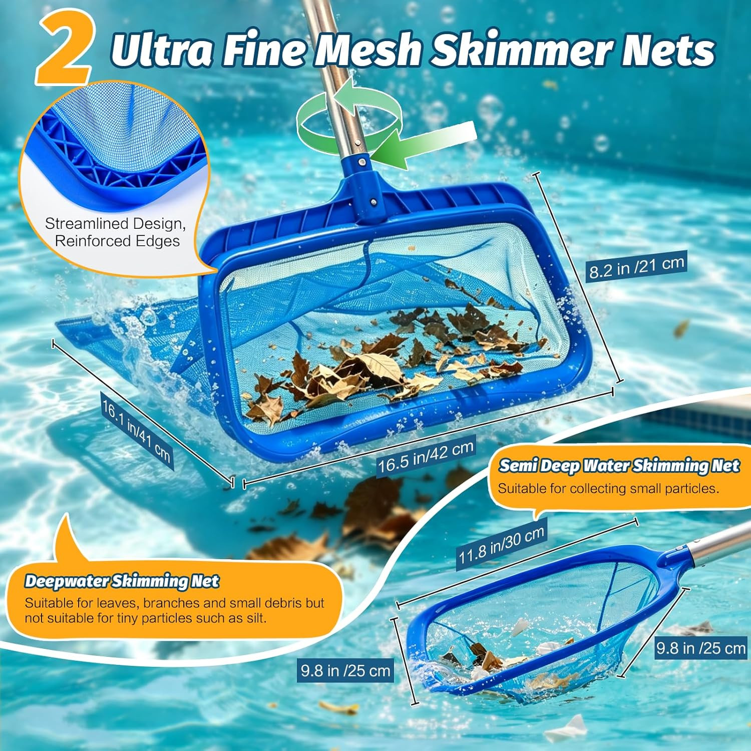 4-in-1 Pool Vacuum Cleaning Kit with 8.8ft Pole & Skimmer Nets for All Pools