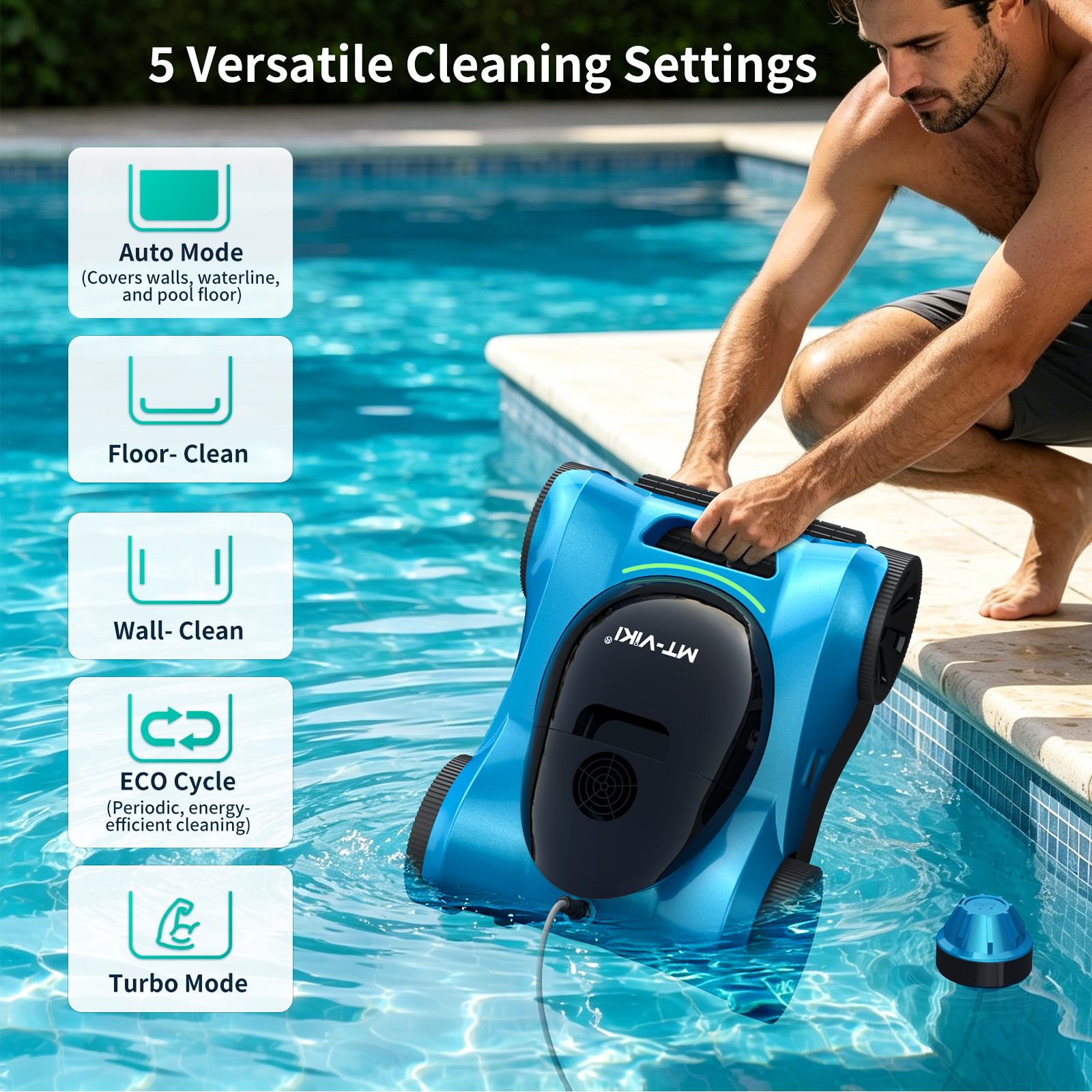 MT-VIKI Robotic Pool Cleaner 480Min 300W Wall Climbing for Inground Above Ground