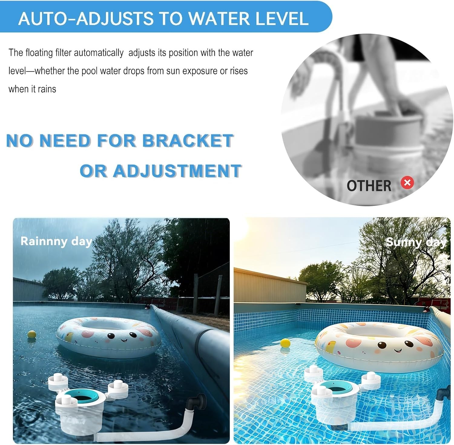 Floating Pool Skimmer with Basket for Above Ground Pools Automatic Floating
