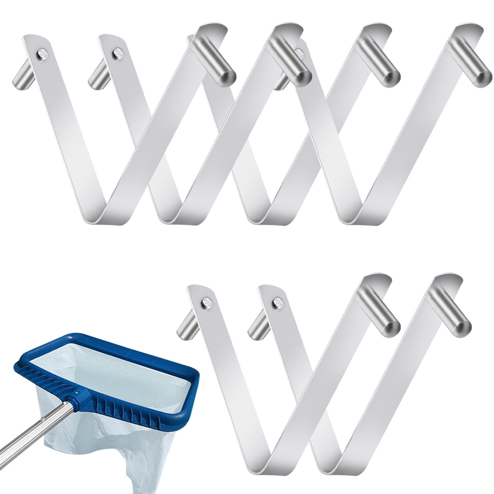 V-Shaped Pool Brush Clips – 6 Pack Stainless Steel Pole Hooks for Pool