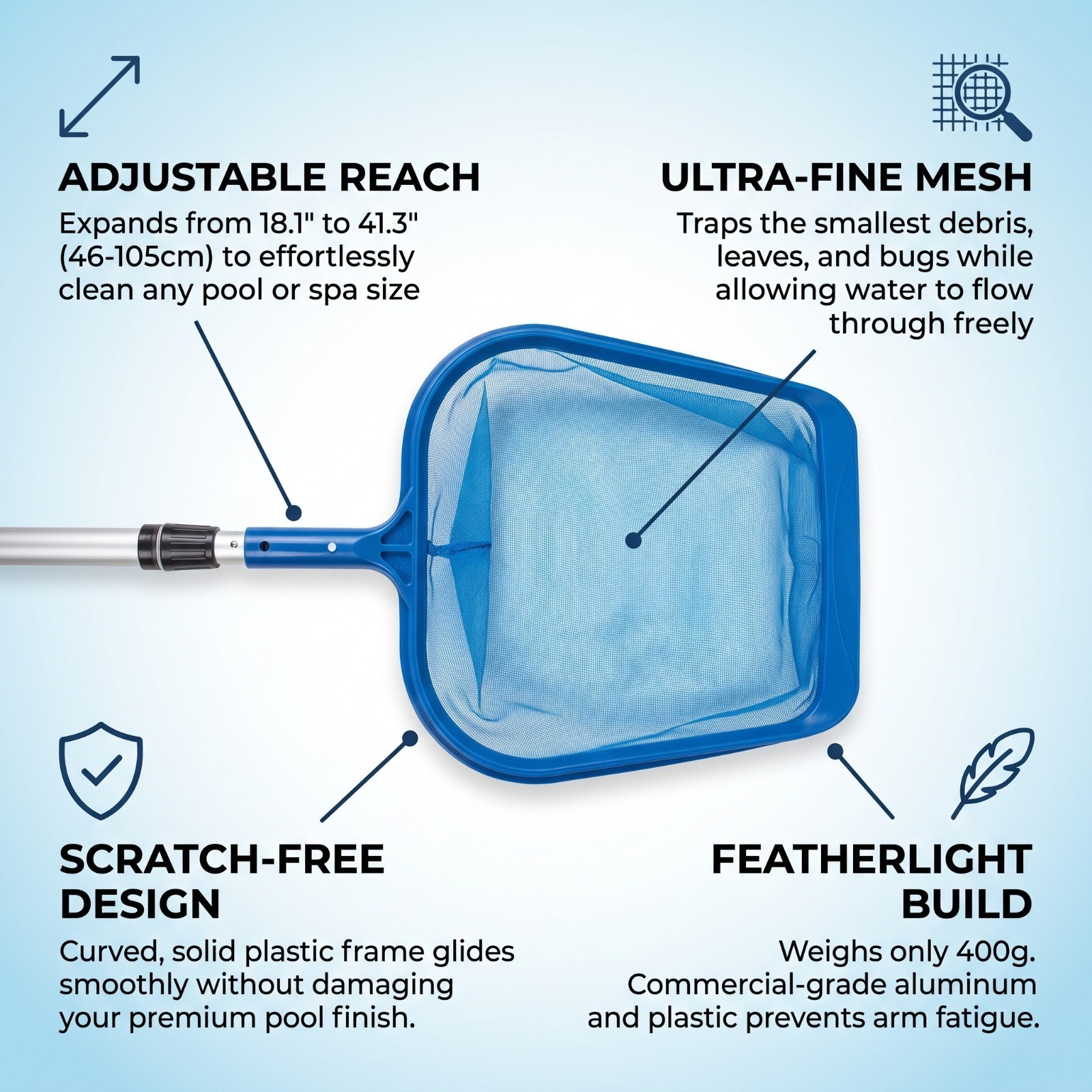 Heavy Duty Pool Skimmer Leaf Rake Net Cleaning Swimming Pool Fine Mesh Netting