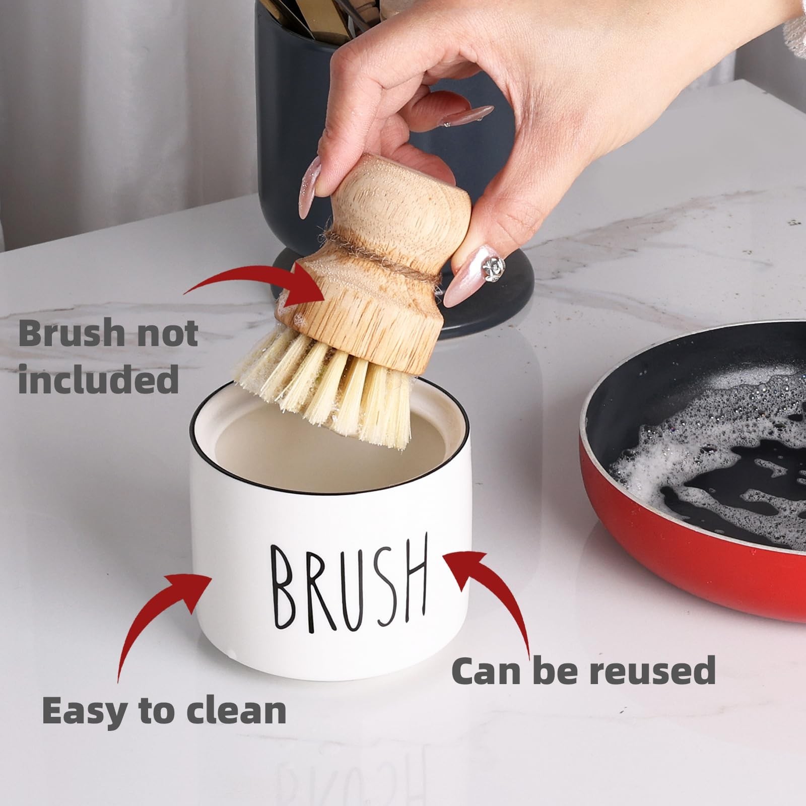 ONTUBE Ceramic Dish Brush Holder, Farmhouse Scrub Brush Holder Dishwashing Br…