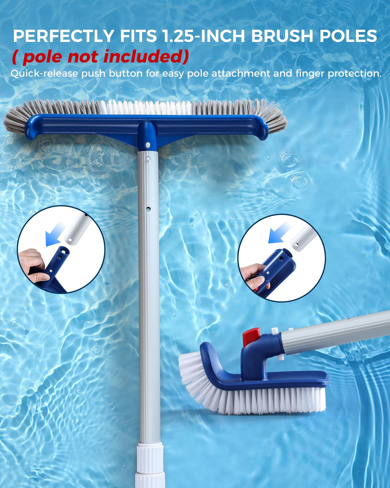 3-in-1 Full-Coverage Pool Brush Head Set – 17.5 inches, Blue, White, Grey