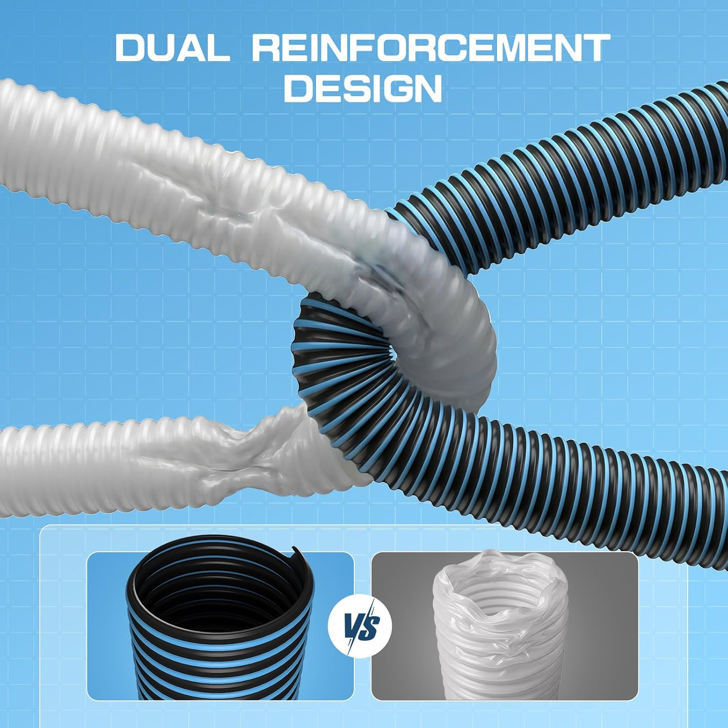 Professional Pool Vacuum Head and Hose, 360° Swivel Cuff 1-1/2&Prime; X 30 Ft Heavy Du