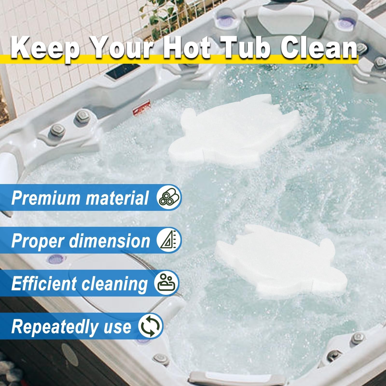 Hot Tub Scum Sponge 2 Pack, Pool Oil Absorber, Waterline Cleaner, White
