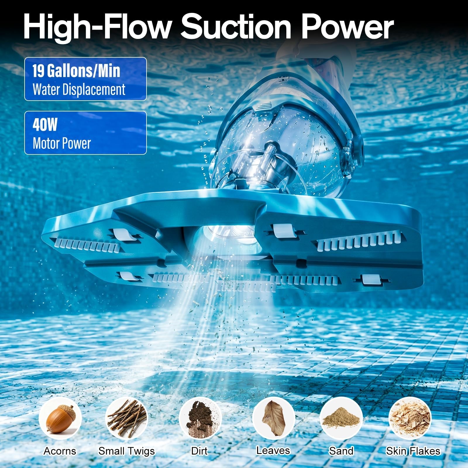 2026 Upgraded Cordless Pool Vacuum for Above Ground Pools, Dual Modes BLUE