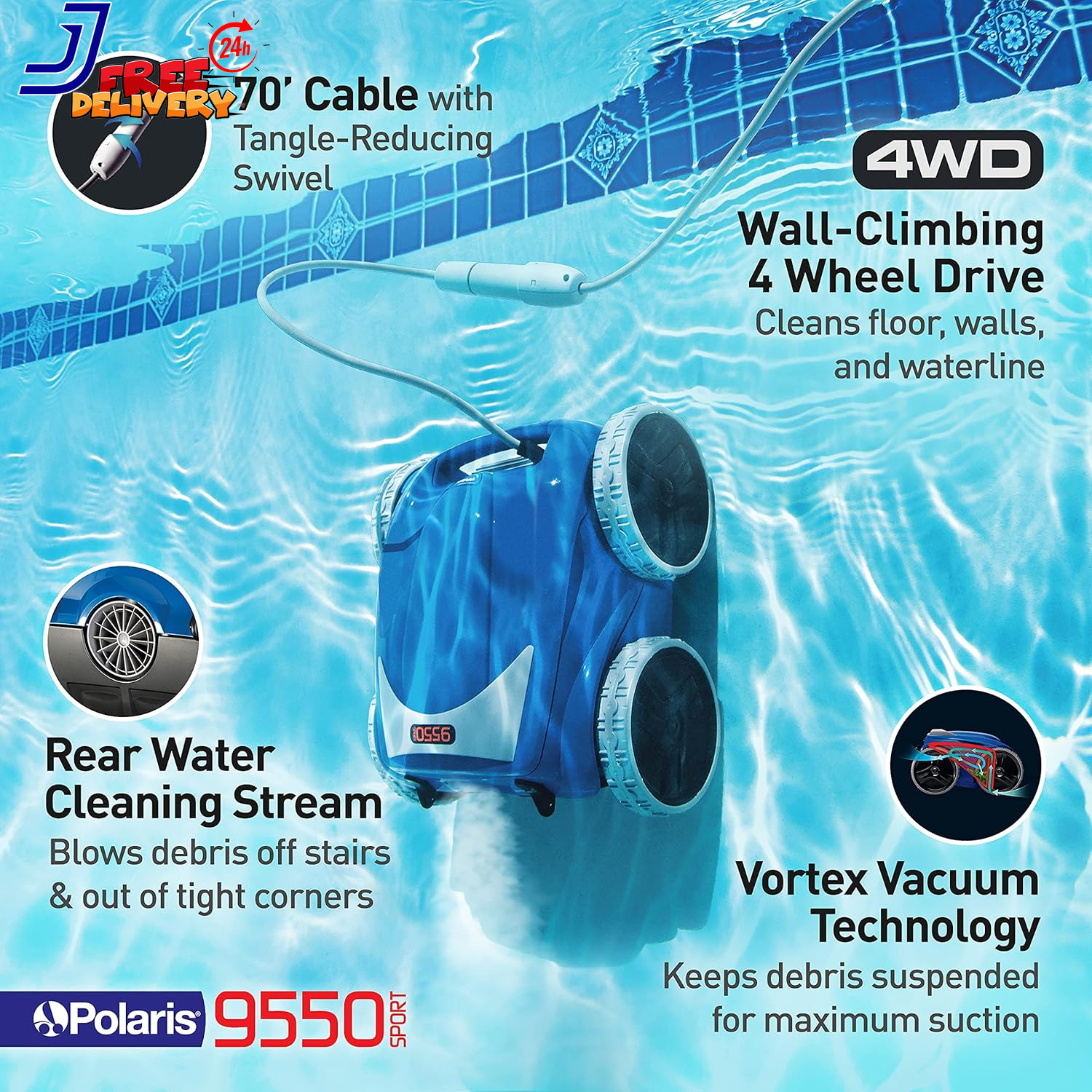 Polaris 9550 Sport Robotic Pool Cleaner Automatic Vacuum for Inground Pools