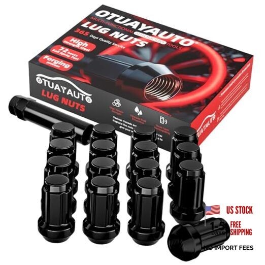 Lug Nuts – 16PCS 12mmx1.5 Wheel Lug Nut with Socket Key, M12x1.5 Black Spline