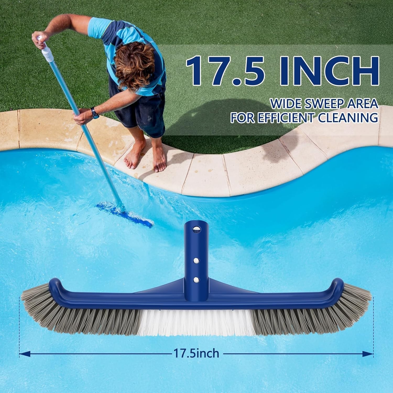 Pool Brush Head, 17.5&Prime; Swimming Pool Brush for Cleaning Pool Walls, Curved Ed…
