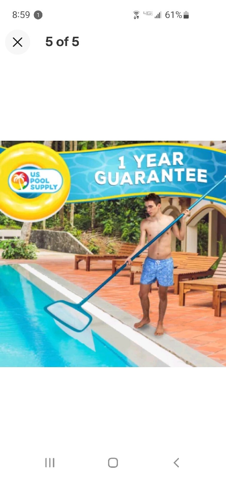 U.S. Pool Supply Pool Leaf Rake with Deep Net Bag & EZ Clip Handle~Free Shipping