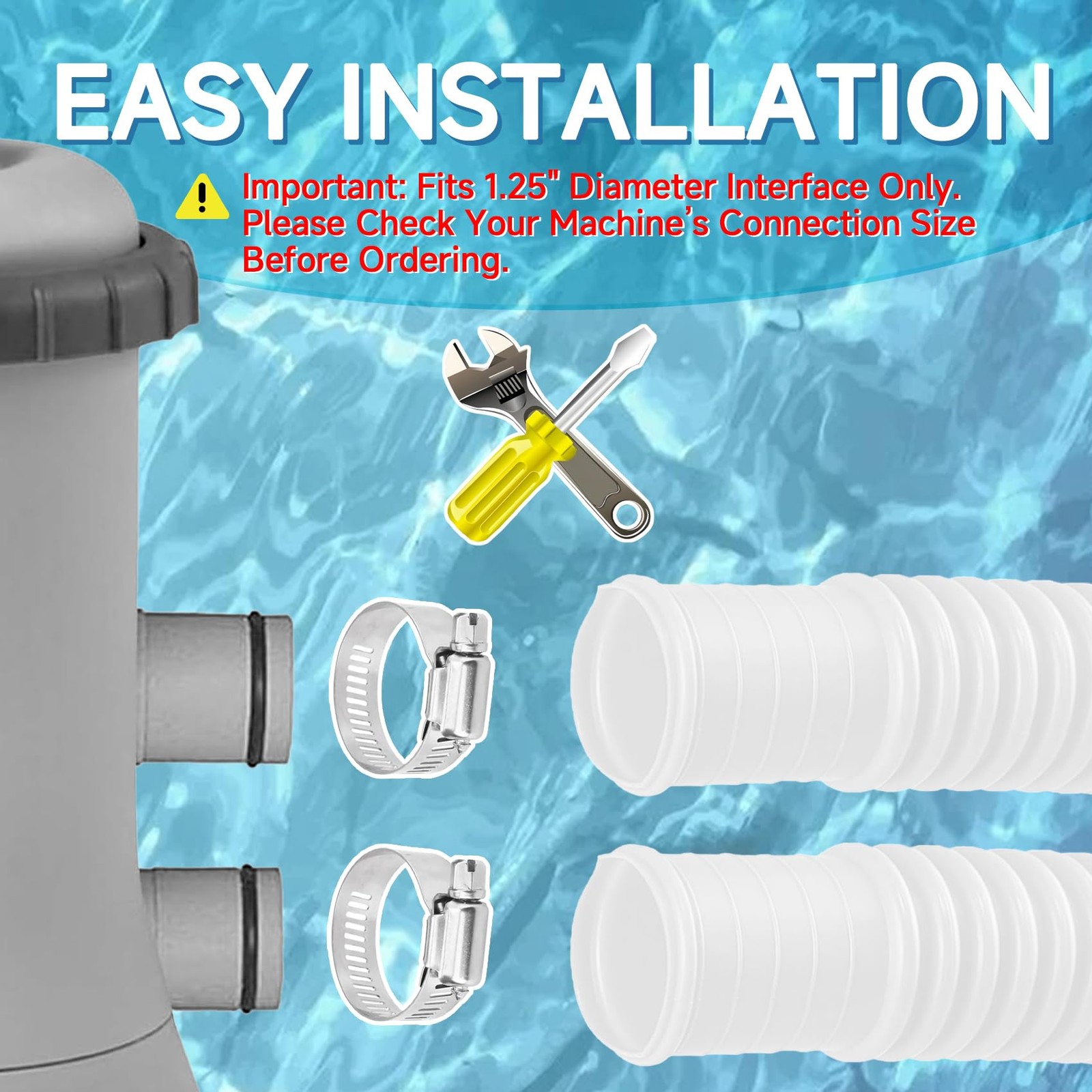 1.25&Prime; x 3ft Pool Hose for Above Ground Pools, 1-1/4&Prime; x 3ft, White