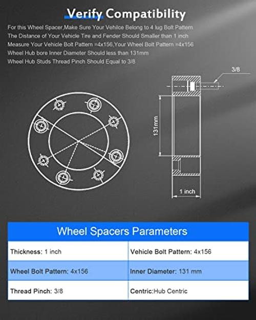 2PCS 4 lug Wheel Spacers 1&Prime; 4x156mm to 4x156mm fits for Polaris Sportsman 2pcs