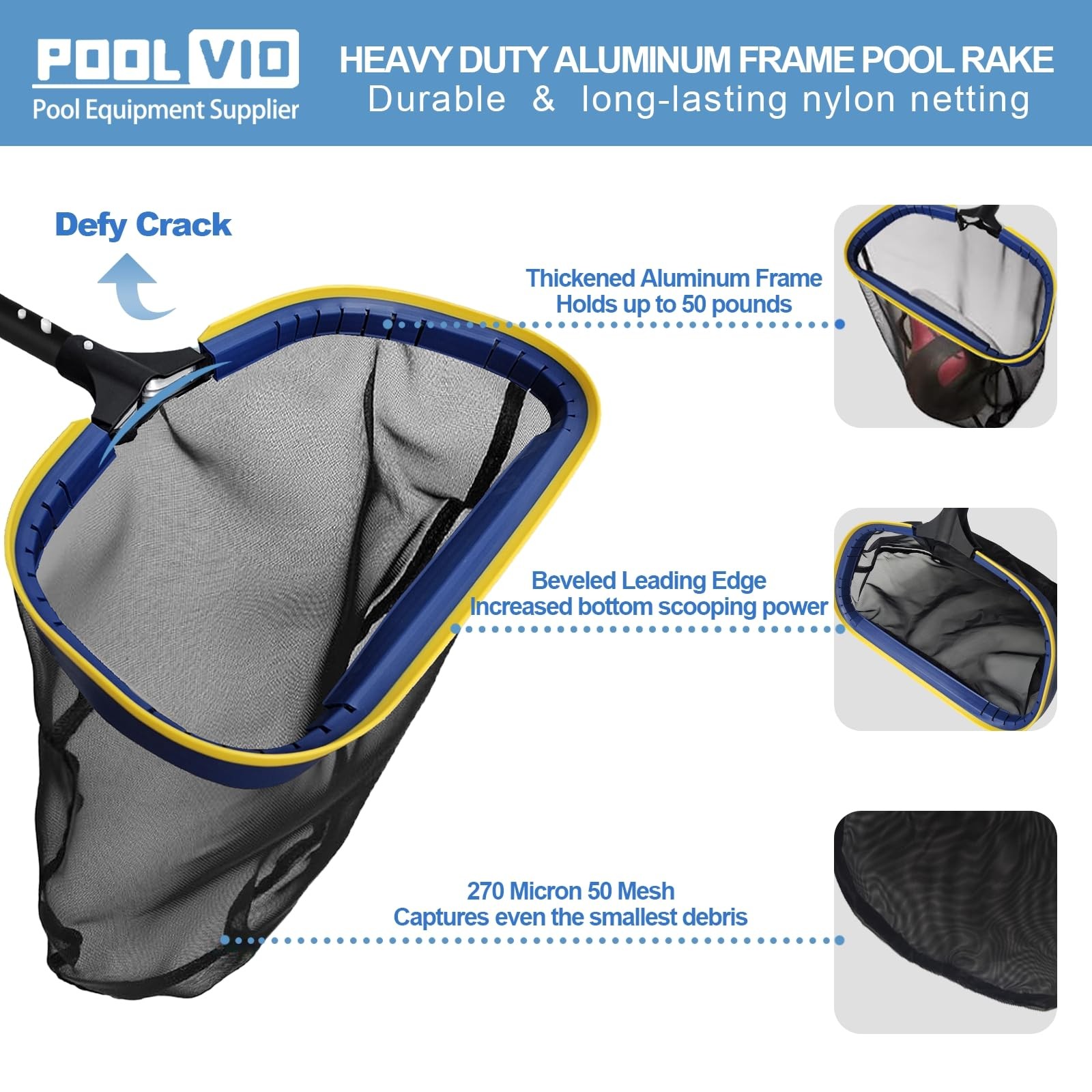 Best Poolvio 5-in-1 Pool Cleaning Kit – Includes Semi-Deep Skimmer Net Aluminum