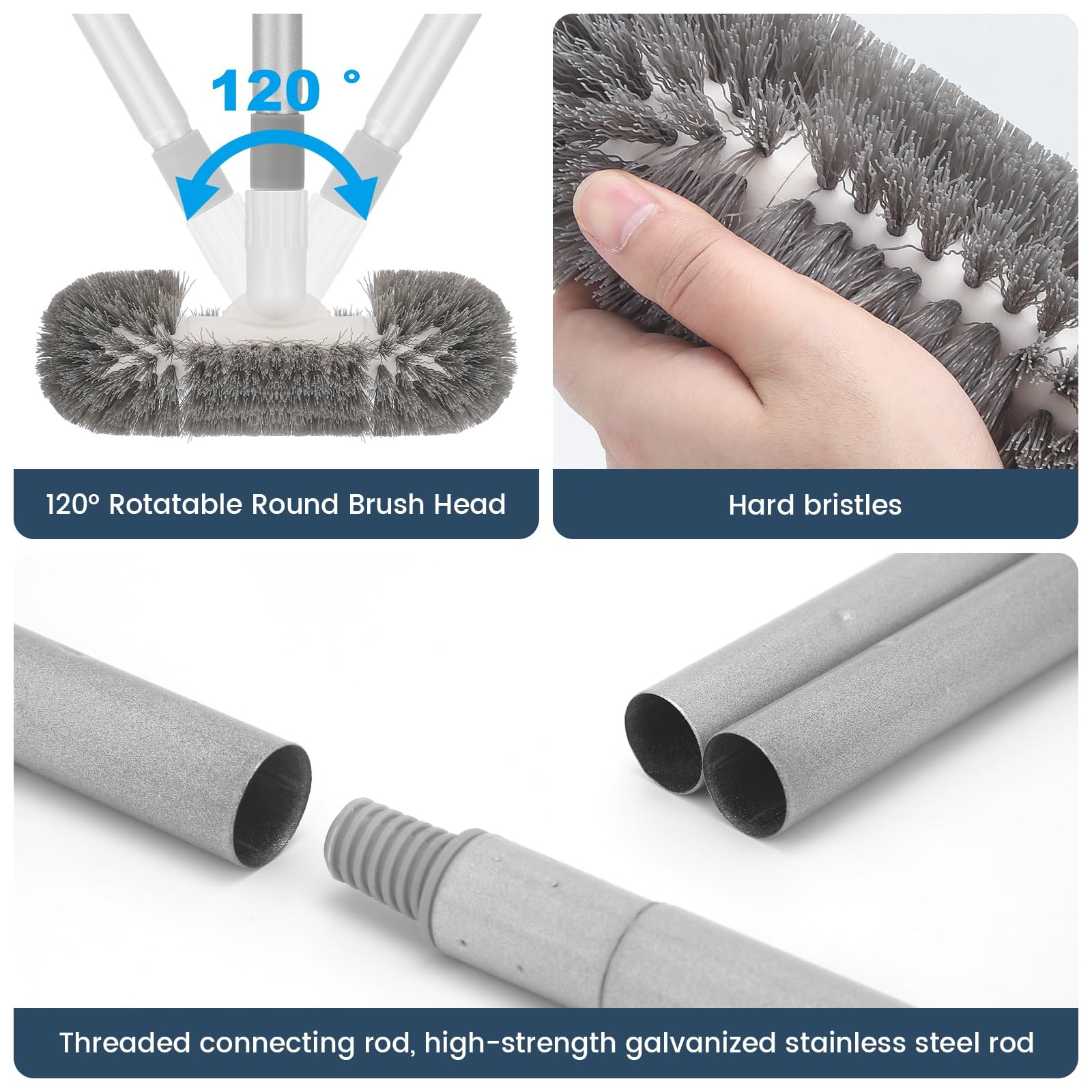 51&Prime; Deck Brush with 360° Swivel Scrubber for Boat, Pool, Tile, and Patio