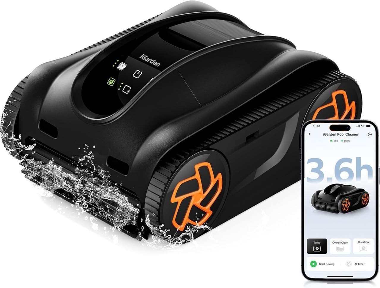 4-in-1 Cordless Robotic Pool Cleaner AI Control Self-Park Black