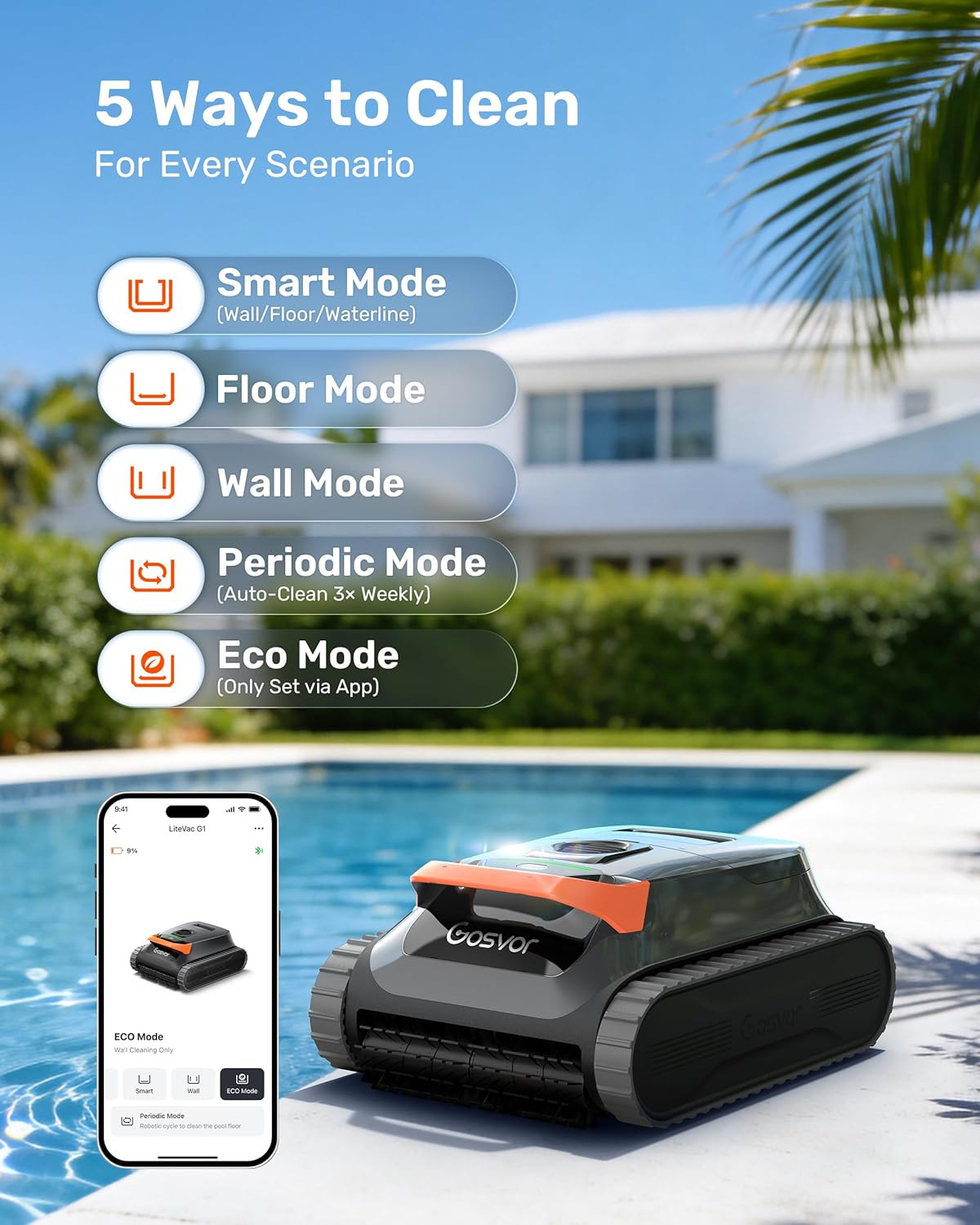 Litevac G1 Cordless Robotic Pool Cleaner for Inground Pools, above Ground Pool V