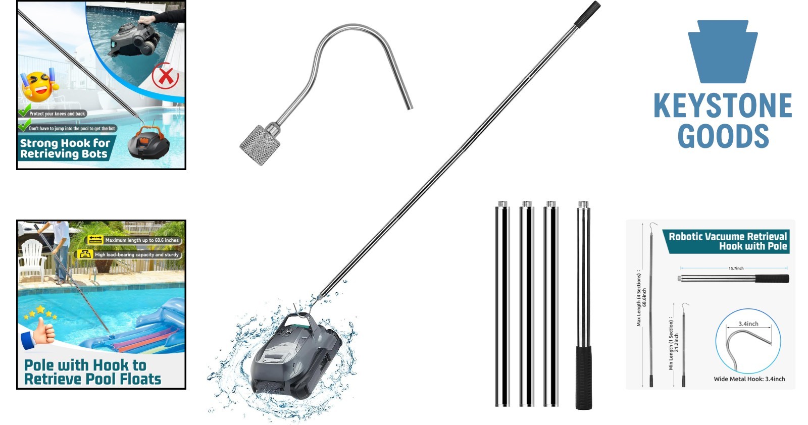 Telescopic Pool Cleaner Retrieval Hook & Pole Set
