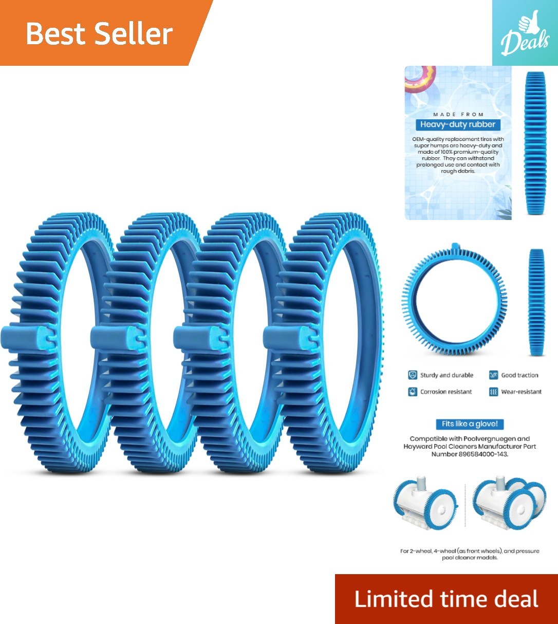 Ultra-Durable 4-Pack Replacement Tires for Poolvergnuegen Models | Optimal Fit