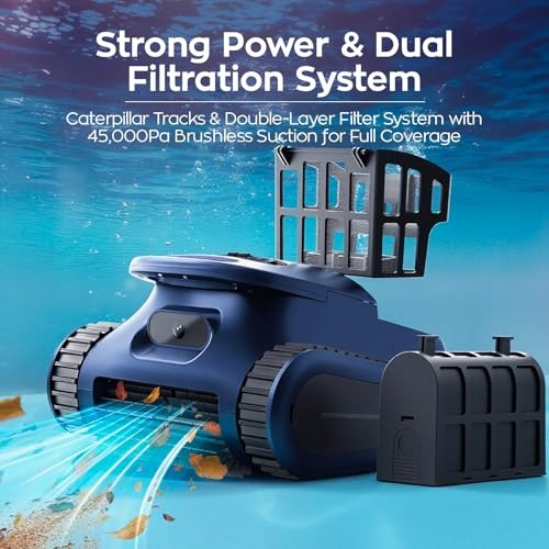 Cordless Robotic Pool Cleaner, Pool Vacuum 180W Brushless Motor, Dark Blue