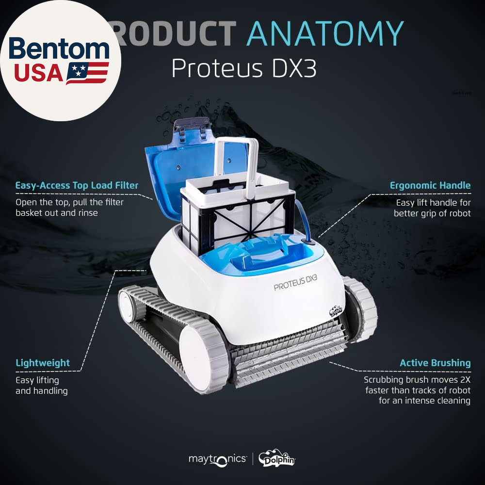 Proteus DX3 Automatic Robotic Pool Vacuum Cleaner, Wall Climbing, Active Scrubbe