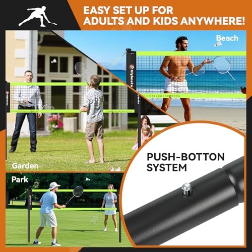 12ft Black Anti-Sagging Badminton Net Set for Backyard Beach
