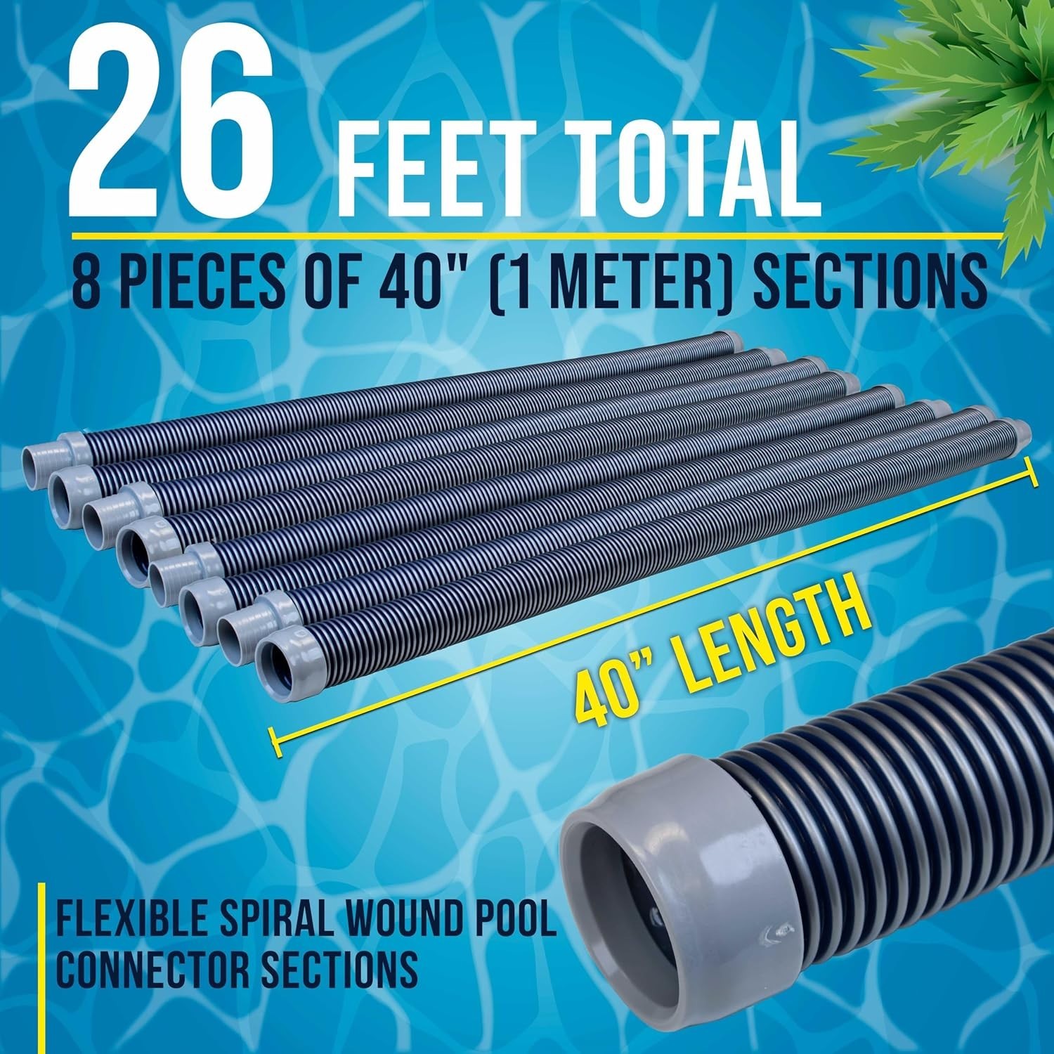 High-Density Polyethylene Pool Vacuum Hose – 40&Prime; Sections with Easy Install