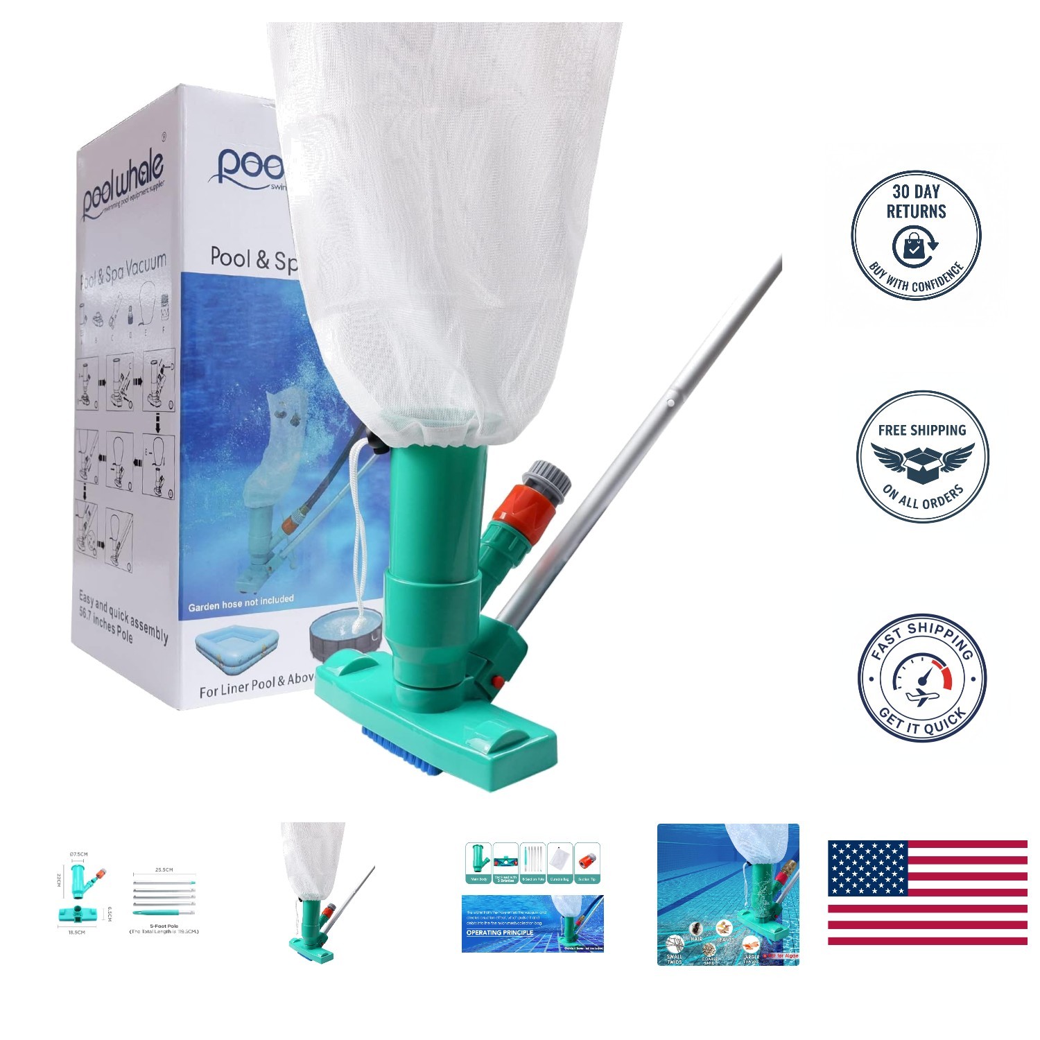Portable Pool Vacuum Jet Cleaner: 56.5&Prime; Pole for Effortless Swimming Pool Care