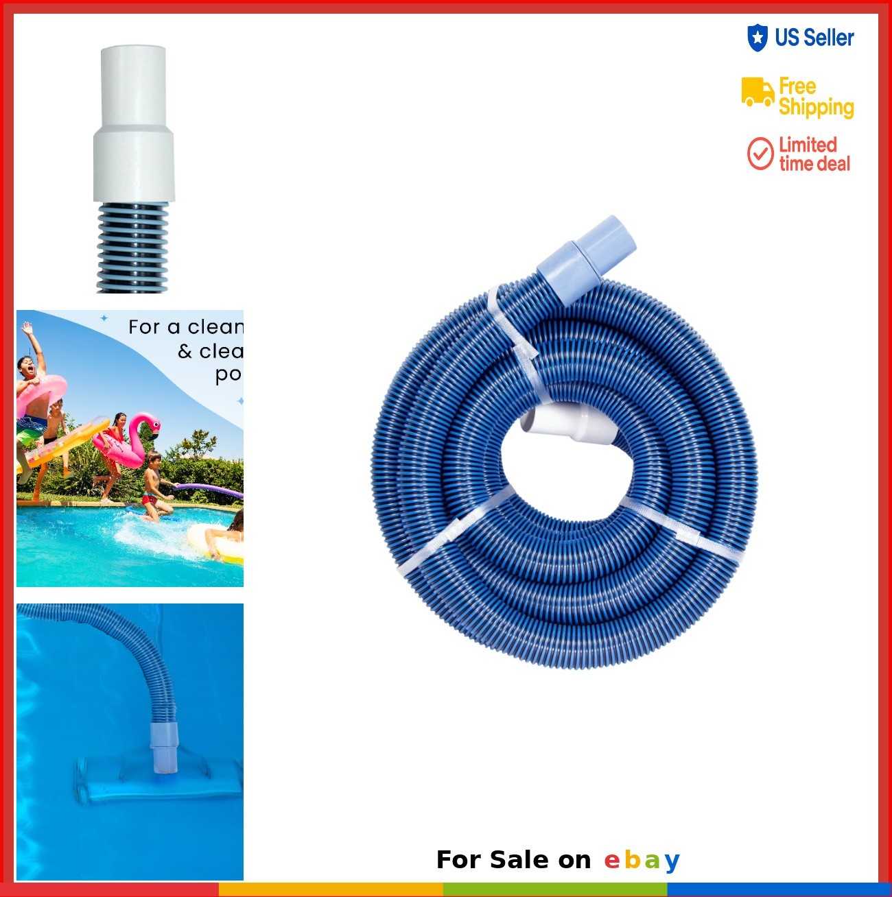 Swimming Pool Vacuum Hose 45 Feet 1.5 Inch Diameter Spiral Wound Float