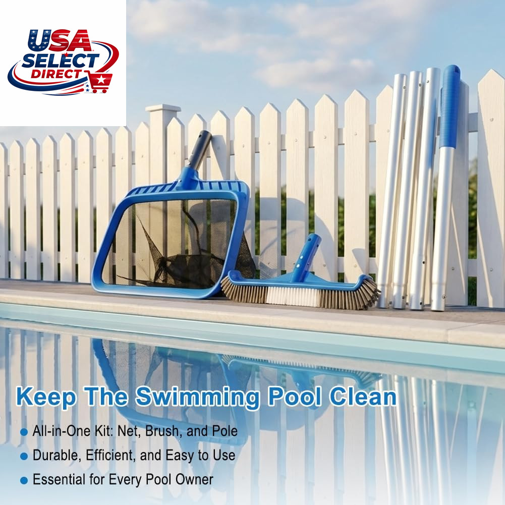 Swimming Pool Cleaning Kit with Skimmer Net & Brush – 56 Inch Pole