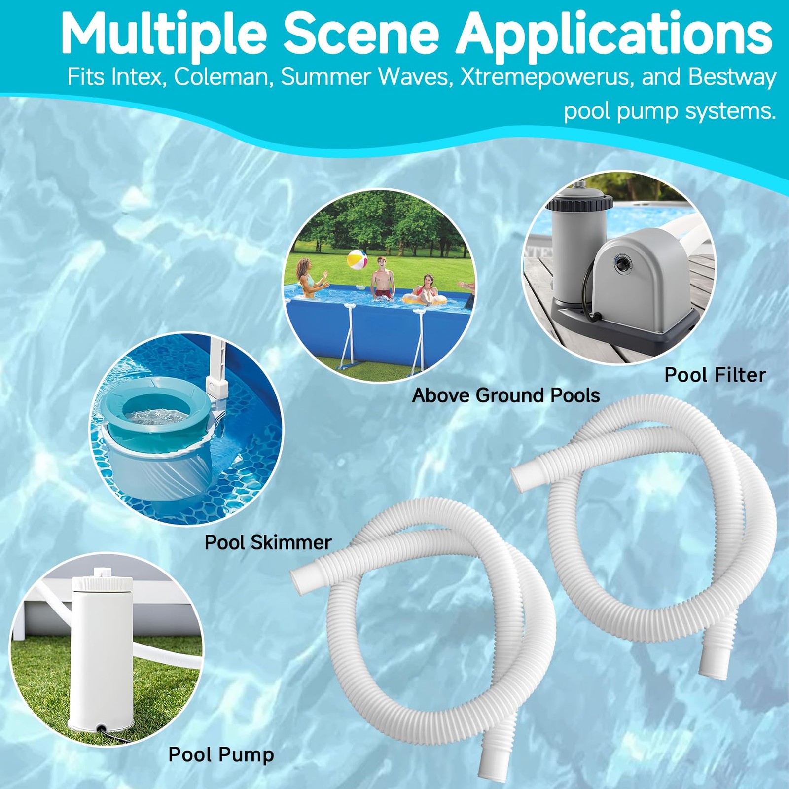 1.25&Prime; x 3ft Pool Hose for Above Ground Pools, 1-1/4&Prime; x 3ft, White