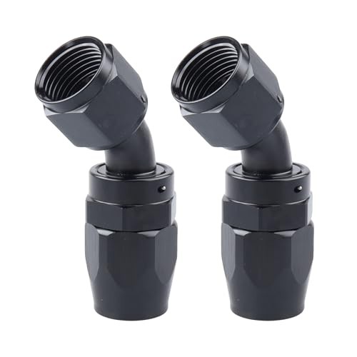 -6 AN 45 Degree Swivel Hose End Fitting Aluminum 6AN – 2PCS 45 Degree – Black