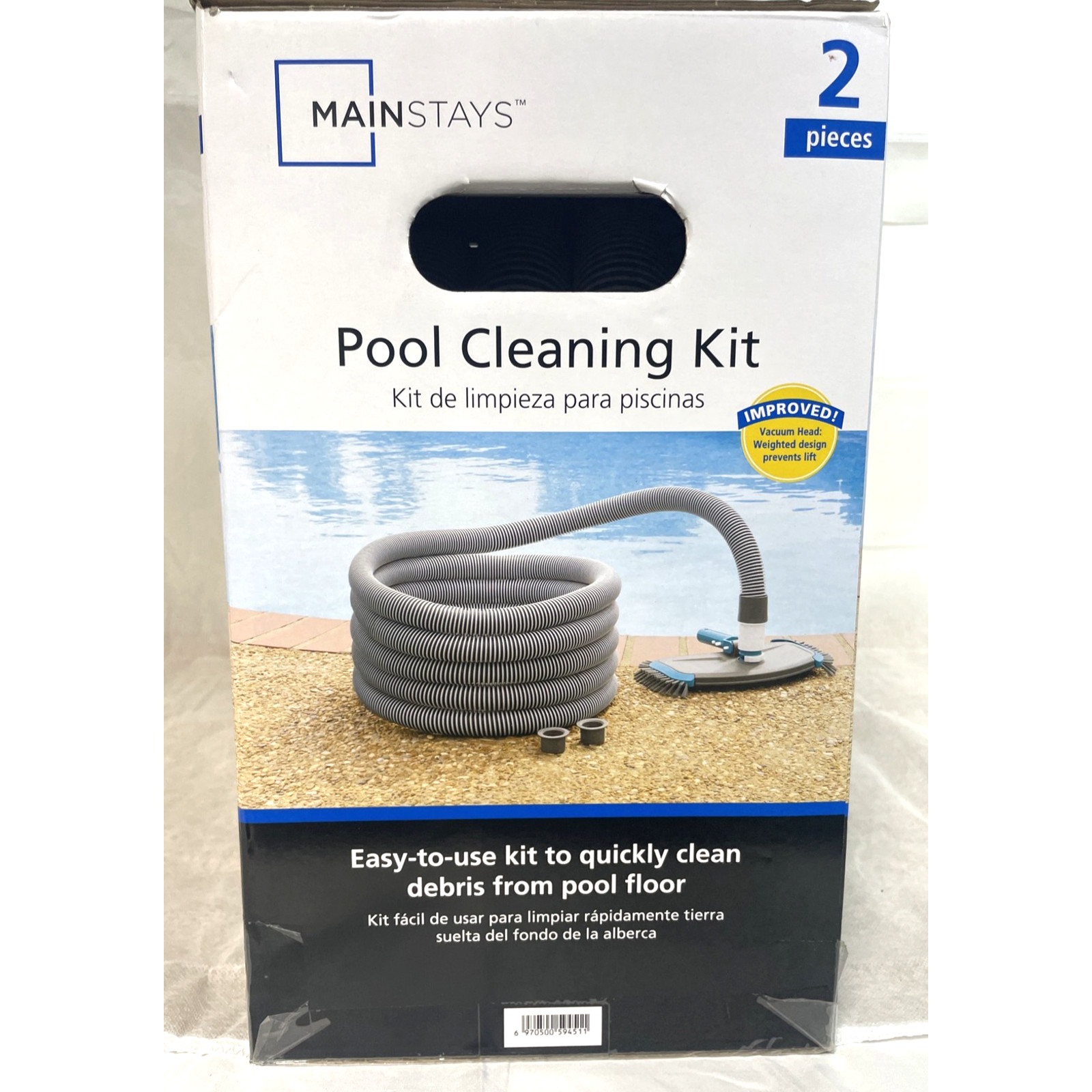 Mainstays Pool Vacuum Kit 2-Piece 25ft UV-Resistant Hose+Swivel Head 1.25&Prime;/1.5&Prime;