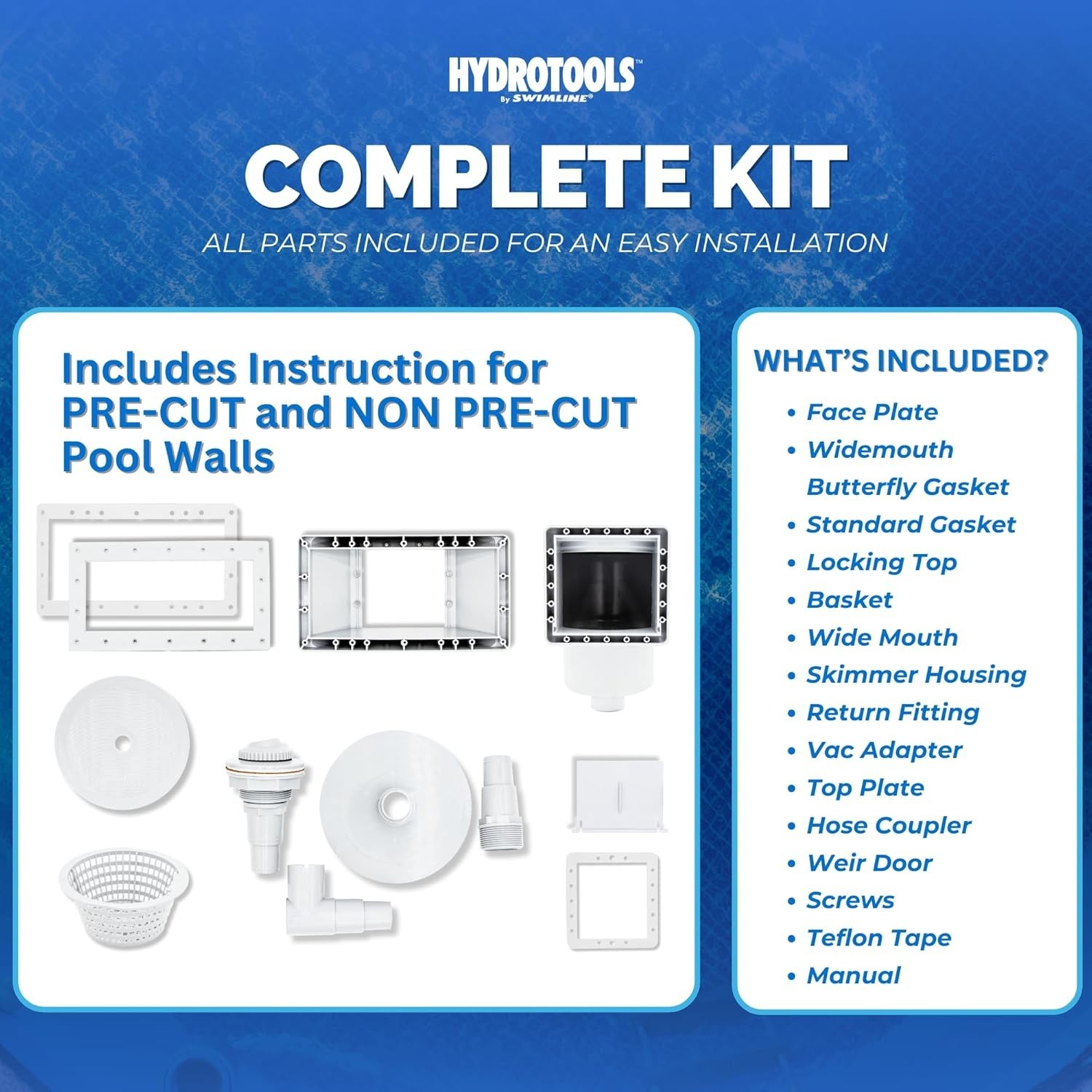 Wide Mouth Pool Skimmer Kit ABS Durable Easy Install Snap Weir Above Ground