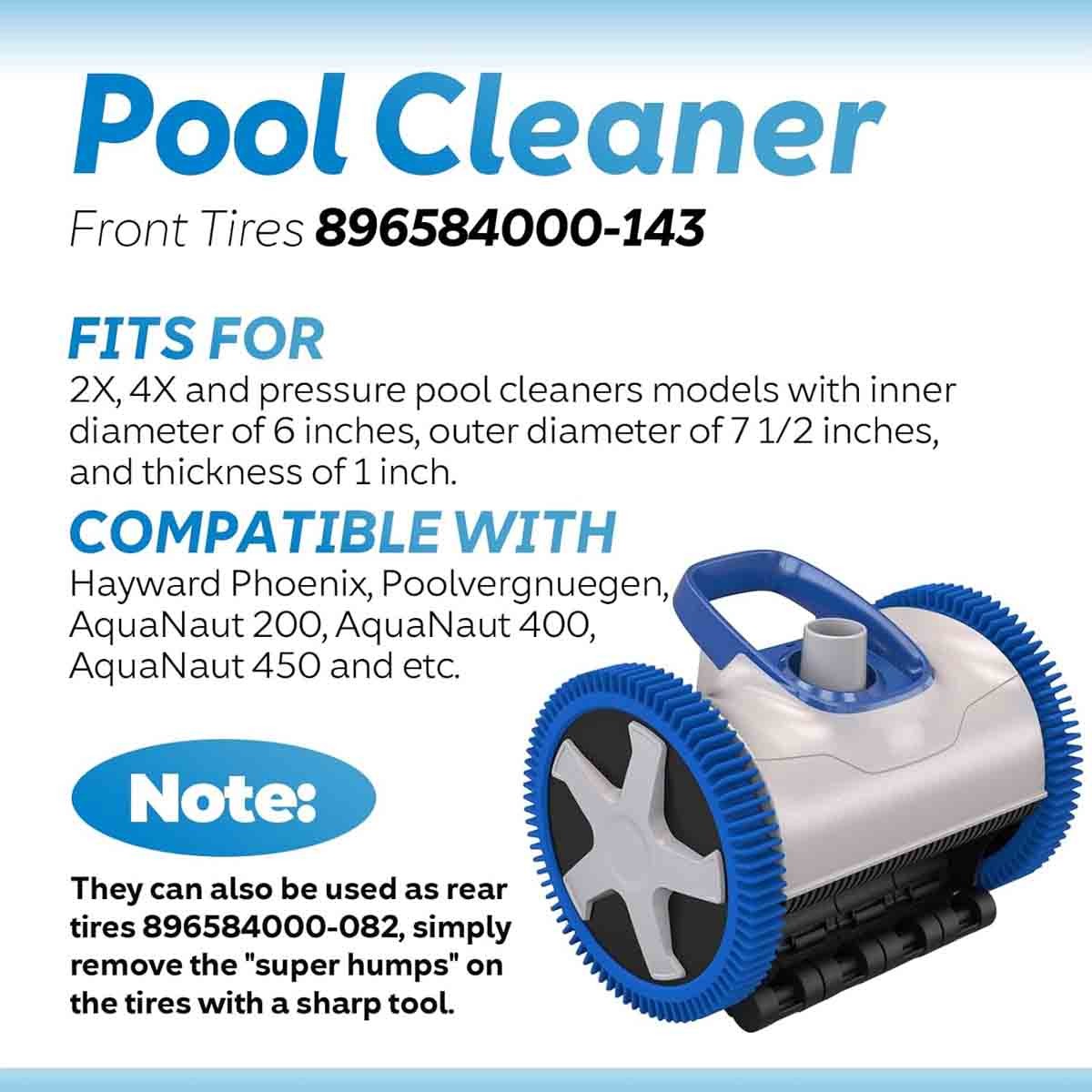 2 Pack 896584000-143 Blue Front Tire Kit with Super Hump, Pool Cleaner Tires
