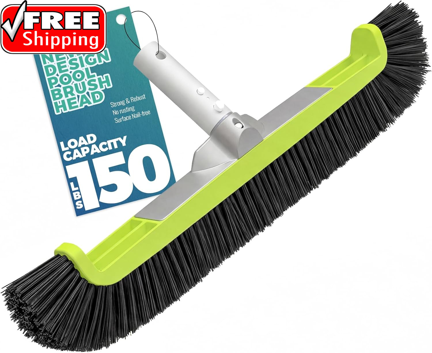 18&Prime; Pool Brush Head for Cleaning Swimming Pool Walls, Curved Ends High-Efficienc