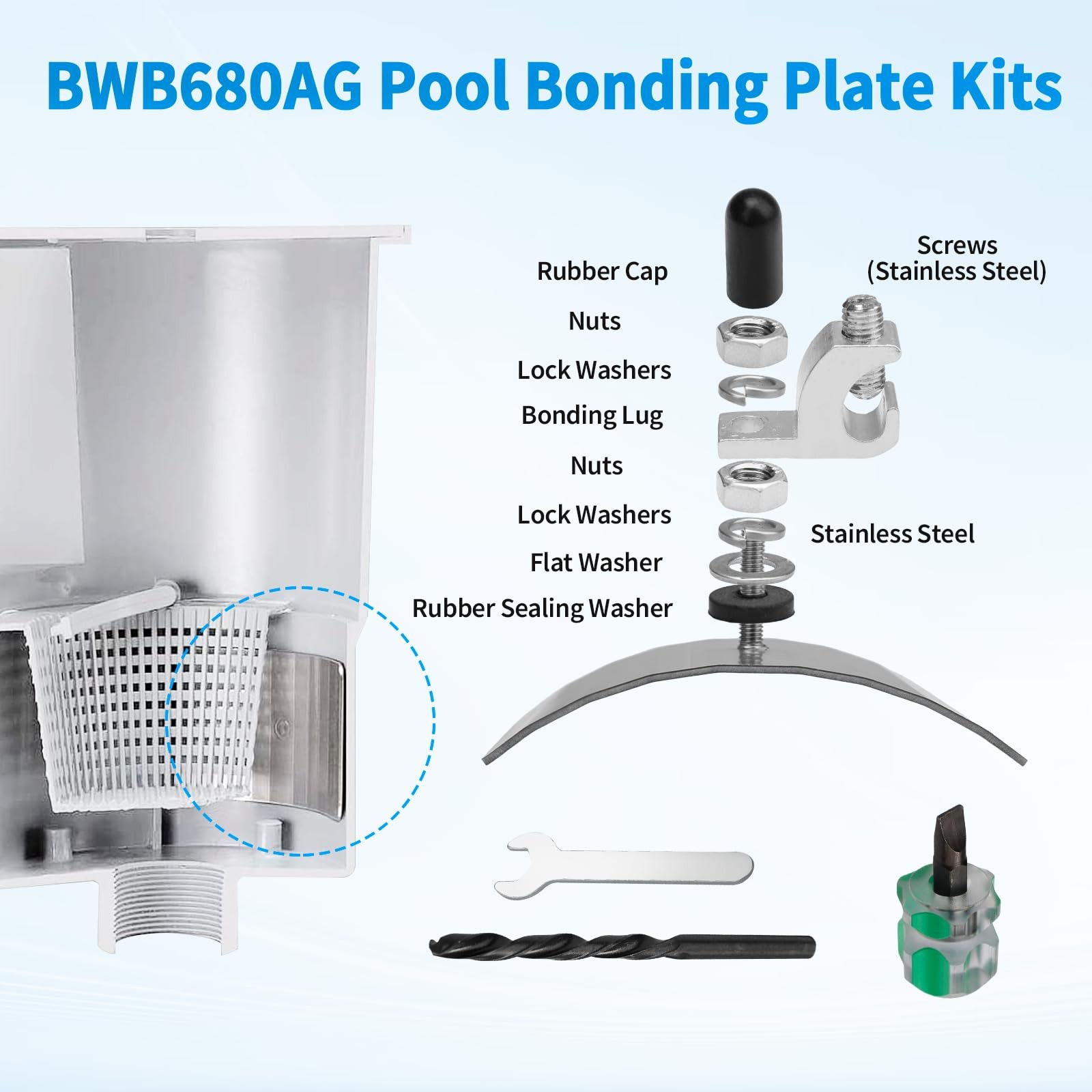 Pool Bonding Plate Kit for Hayward & Most Skimmers GYPNS BWB680AG