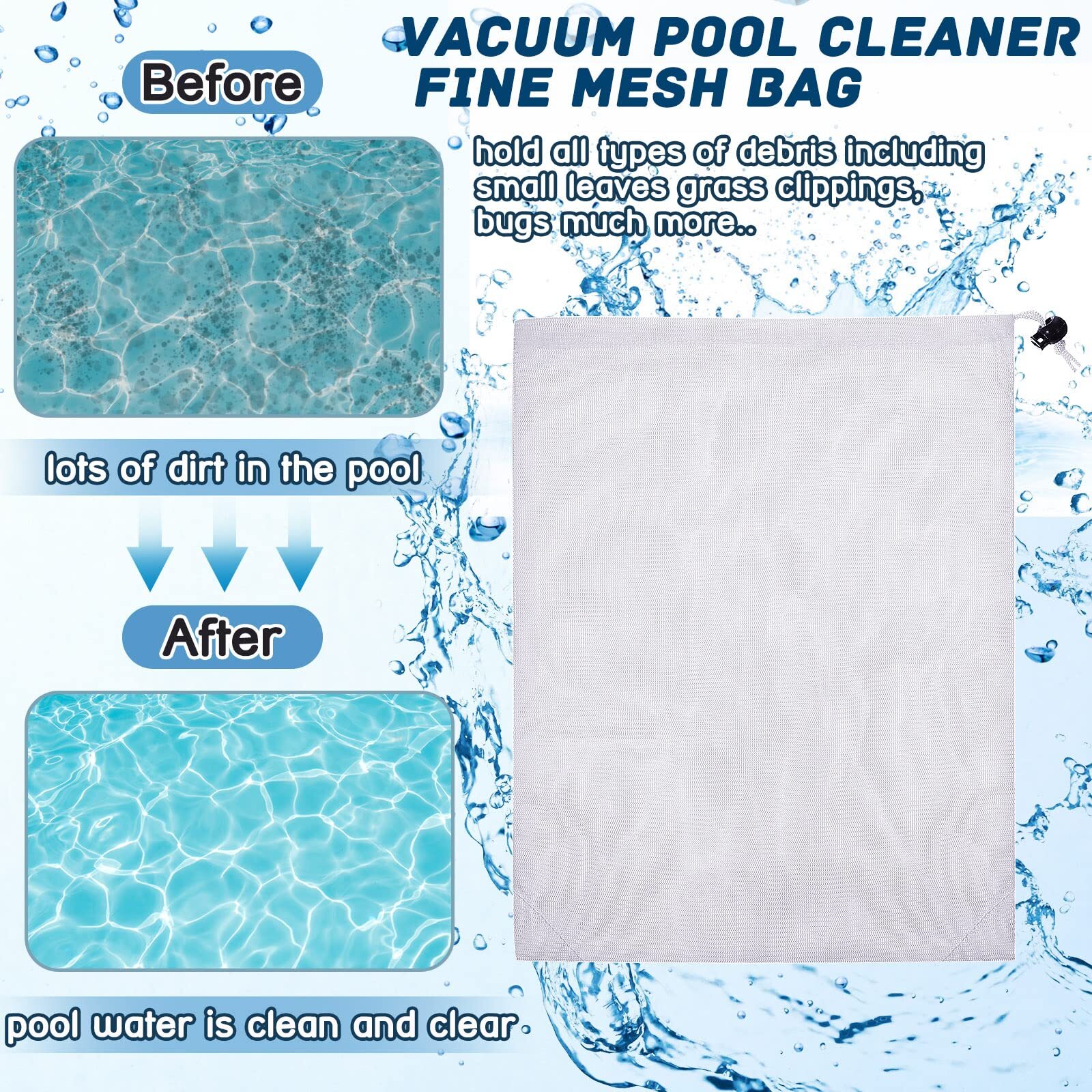6 Pack 9×13.8 Inch Pool Leaf Vacuum Net Bag Replacement for Swimming Pool