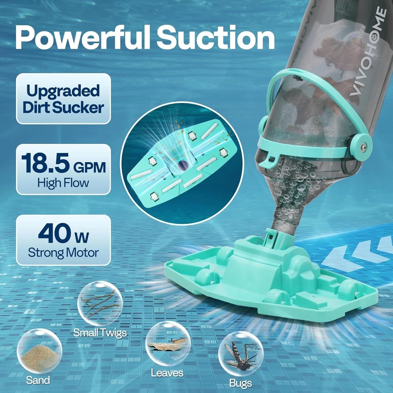Rechargeable 18.5 GPM Cordless Pool Cleaner with Fast Charging, Handheld Design