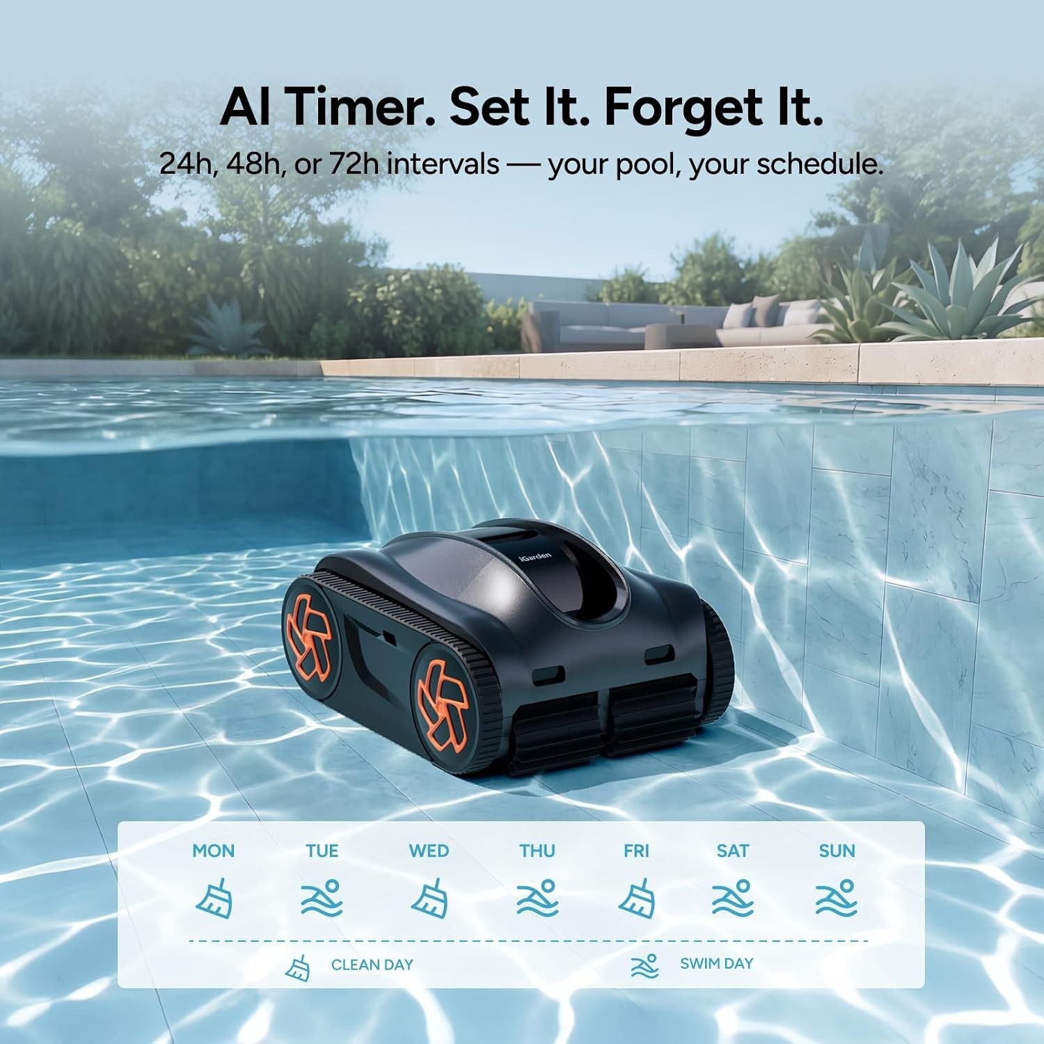 iGARDEN 7H Runtime Cordless Robotic Pool Cleaner Wall Climbing For Inground