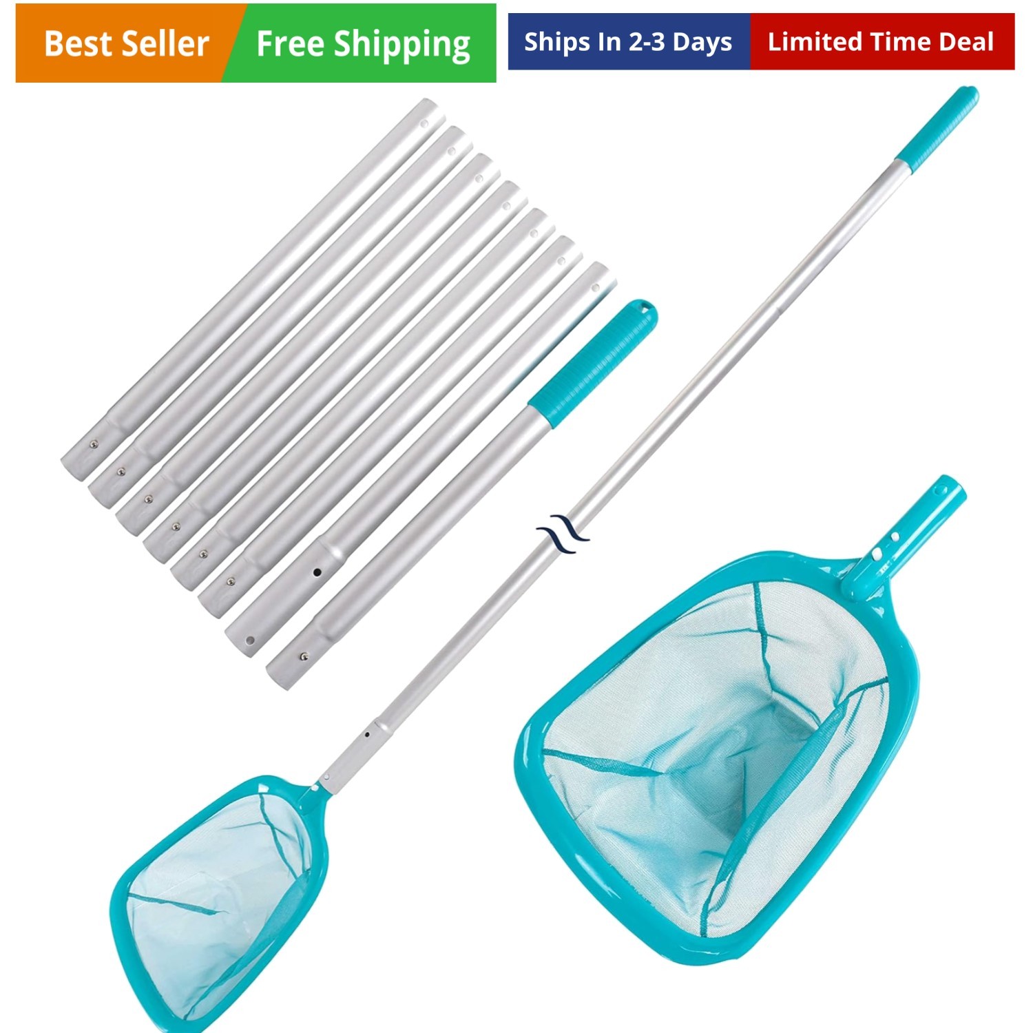 11.5 Foot Swimming Pool Leaf Skimmer Net with Telescopic Aluminum Pole, 8 Sec…